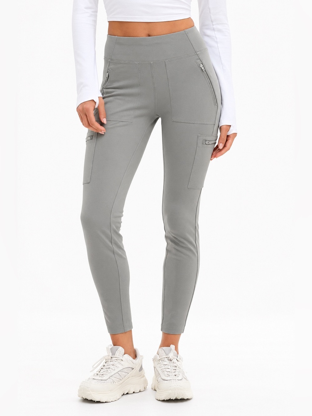 Athleta Headlands Hybrid Cargo Leggings Pants Gray Women Size 10 Tall